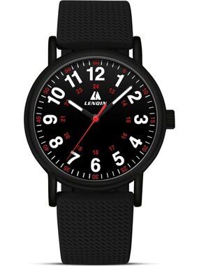 Women's Black Leather Strap Analog Quartz Solid Luminous Dial Waterproof Watch
